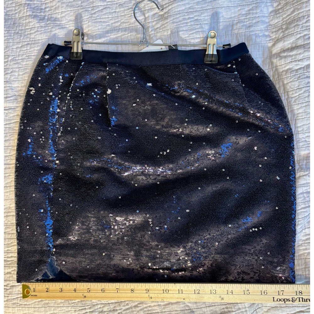 J.Crew Navy Blue Sequin Mini Skirt Size 2 Pencil Side Slit Holiday Party Sparkle